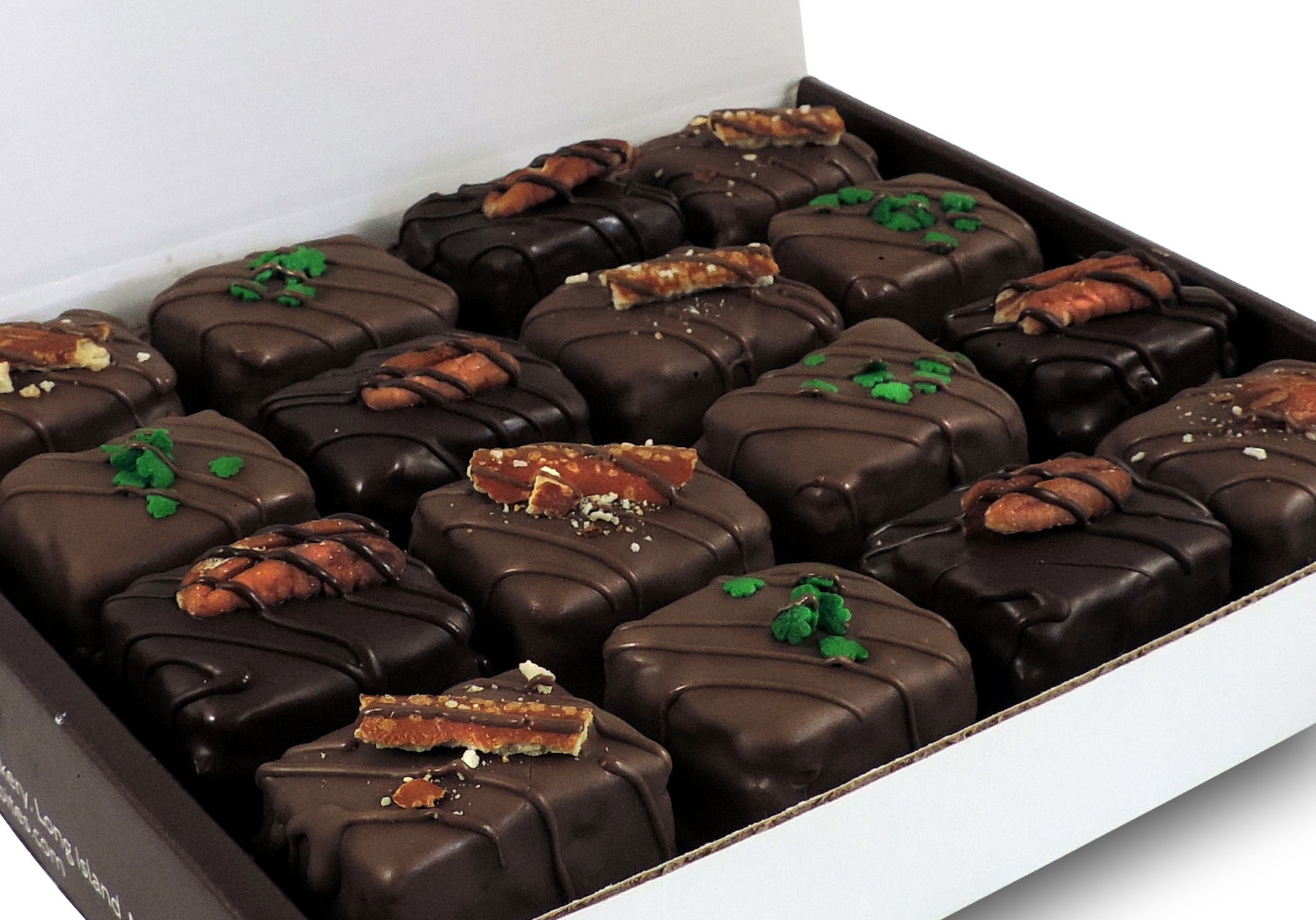 Close-up photo of the Boozy Combo of brownie bites showing the assortment of flavors.