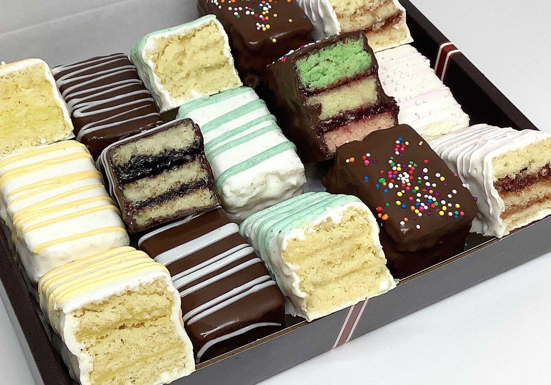 Close-up photo of the Cake Combo of cake bites showing the assortment of flavors.