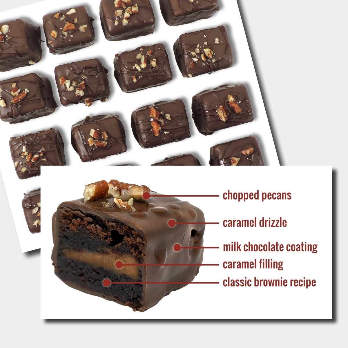 Caramel Pecan Brownie Bites - Nettie's Craft Brownies